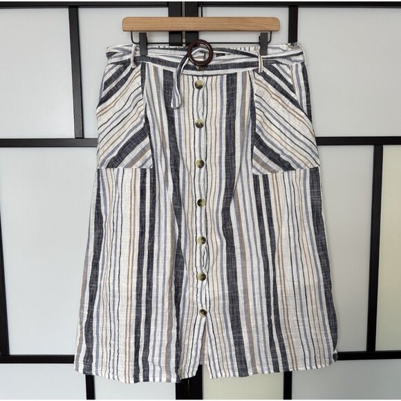 Cato Est 1946 Midi Skirt Belted Gauze cotton Striped Coastal Modest Boho SIZE XL - Picture 1 of 15